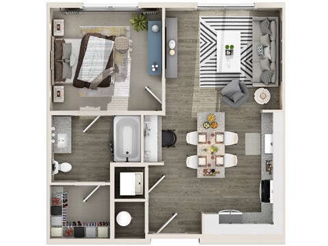 Floor plan for 1 bed, 1 bath, 660 sqft